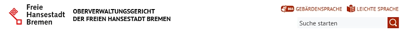weißer Bereich mit dem Logo des Oberverwaltungsgerichts, einem Suchfenster, Link zu Leichte Sprache, Link zu Gebärdensprache und Suchfunktion